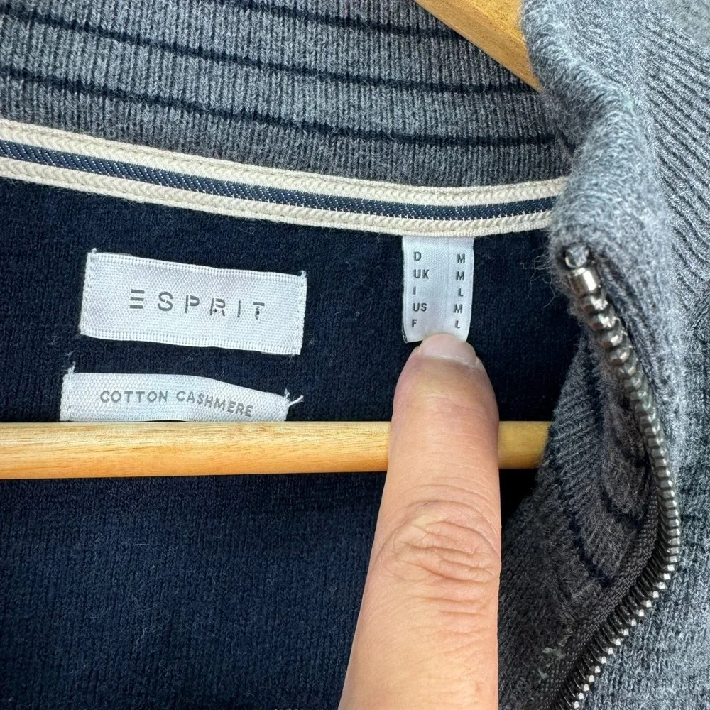 Esprit Shirt Mens Medium Gray Half-Zip Knit Sweater Cotton Cashmere Thick Warm